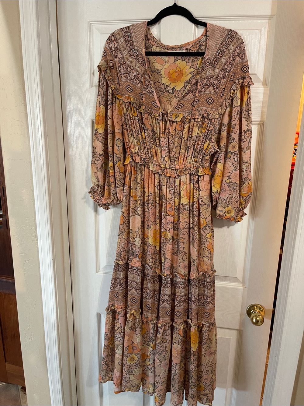 Spell & the Gypsy Amethyst Gown in peach - Boho Floral Tiered Maxi Dress - Picture 5 of 7